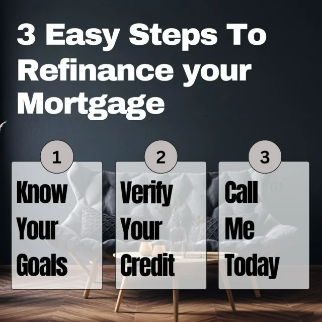 Here’s how to start refinancing in 3 simple steps:Know Your Goals: Decide if you’re looking to lower payments, shorten the loan, or access cash.Check Your Credit: A good credit score gets better rates, so review and improve if needed.Consult a Professional: Call or message me to explore your options and run the numbers.Need help getting started? Reach out! 818-414-0505 📲